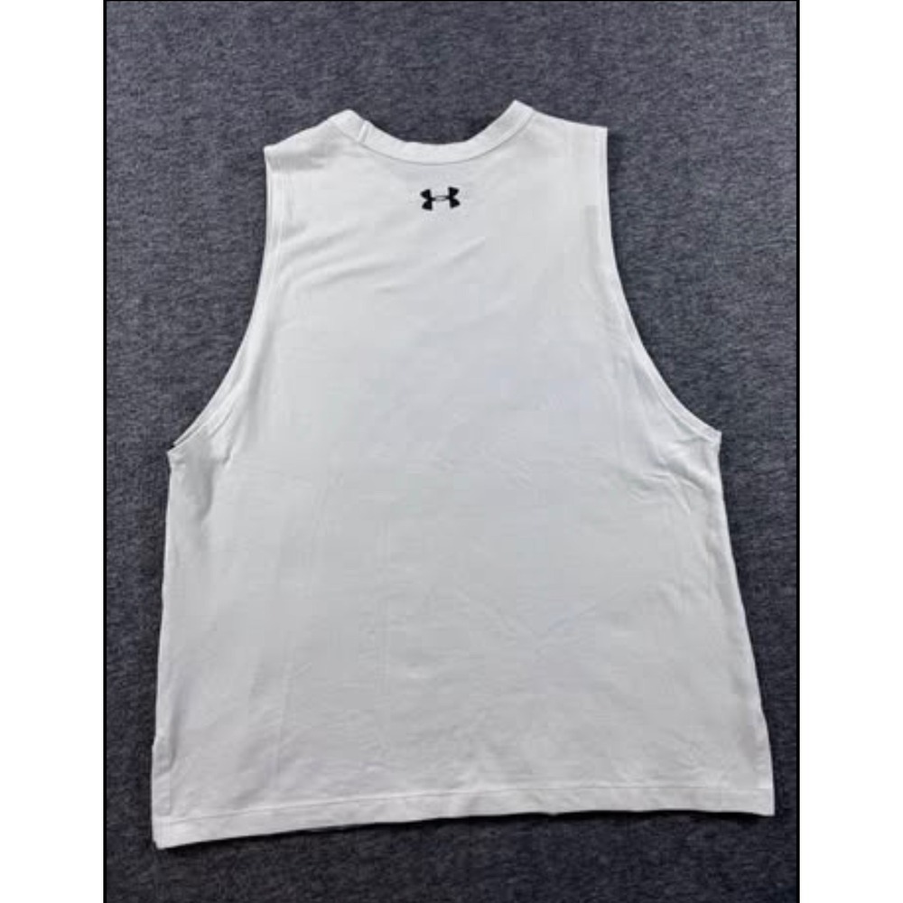 Under Armour Womens HeatGear Muscle Tank Top White Graphic Logo Loose Fit- Small - Picture 5 of 5